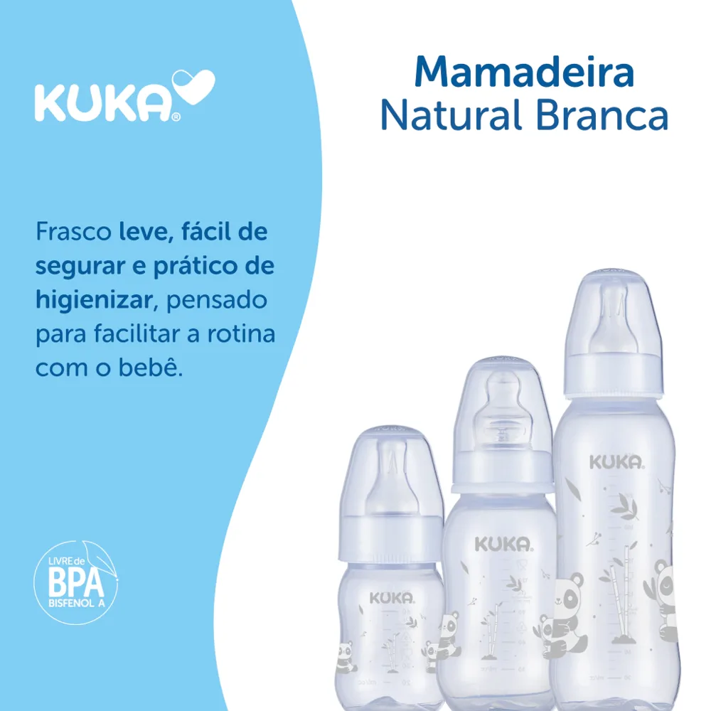 Mamadeira Kuka Natural Bico Universal +6 meses Branca 250ml 1 Unidade
