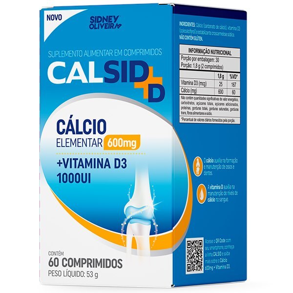 Cálcio Elementar 600mg + Vitamina D3 1000UI Calsid D — 60 Comprimidos