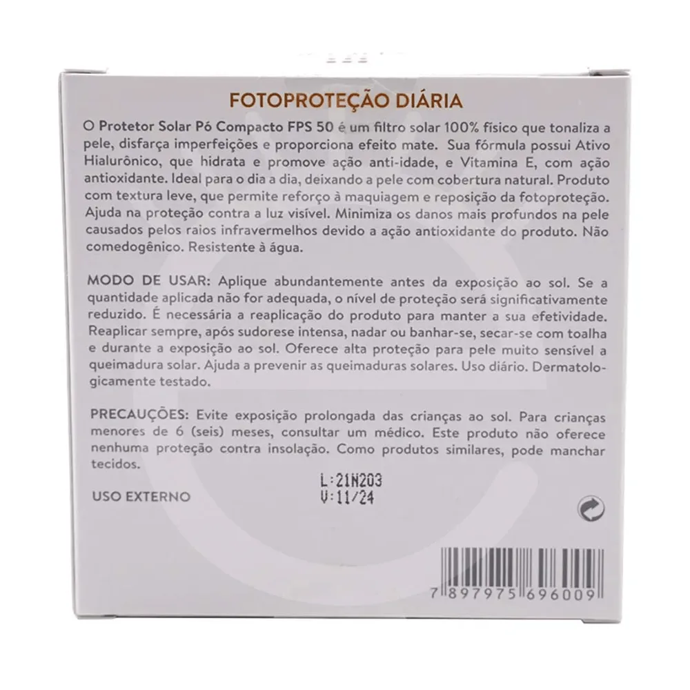 Protetor Solar Facial Adcos FPS50 Ácido Hialurônico Pó Compacto Cor Beige 11g
