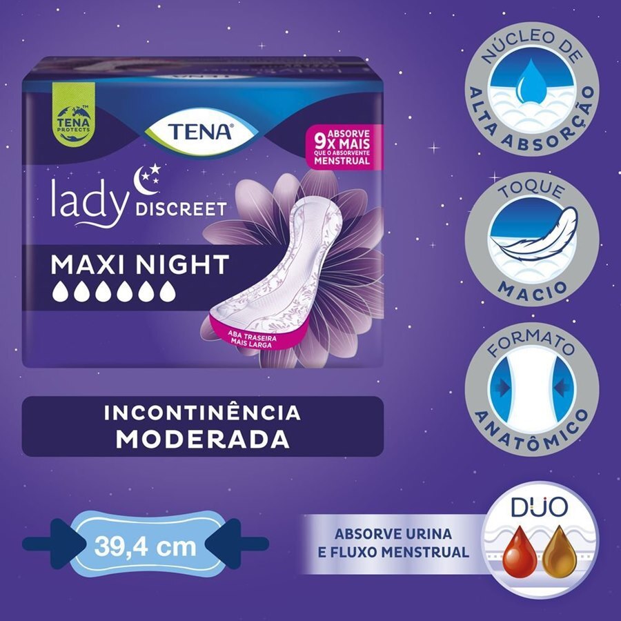 Absorvente Para Incontinência Urinária Tena Lady Discreet Maxi Night - 14 Unidades