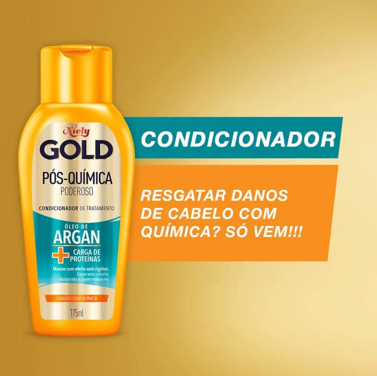 Kit Shampoo Niely Gold Pós Química 275ml 1 Unidade + Condicionador Niely Gold Pós Química 175ml 1 Unidade