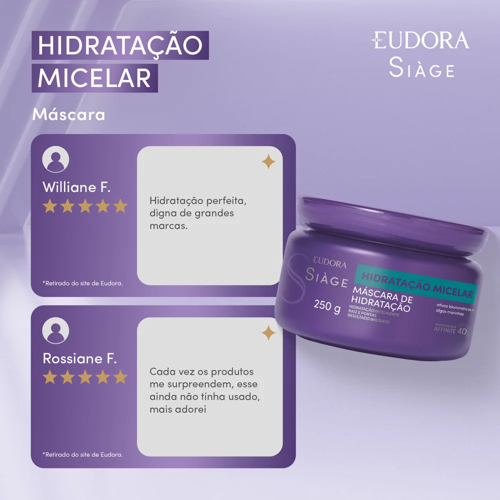 Máscara Capilar Eudora Siàge Hidratação Micelar 250g