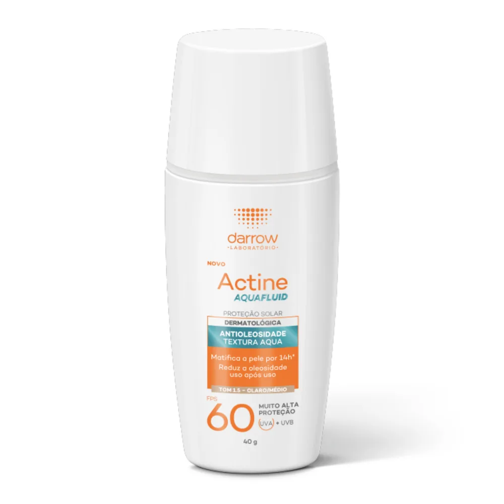 Protetor Solar Facial Darrow Actine Aquafluid Antioleosidade FPS60 Tom Claro/Médio 40g