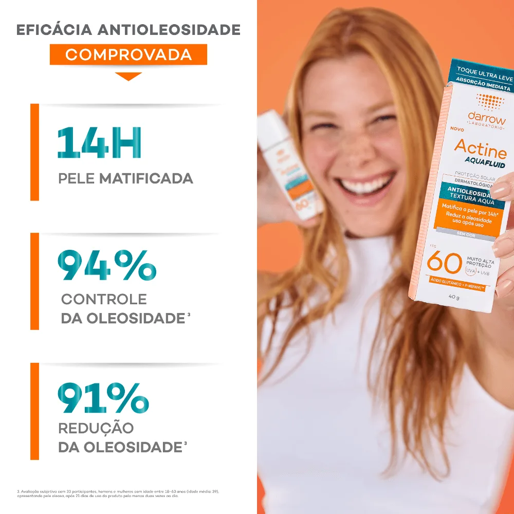 Protetor Solar Facial Darrow Actine Aquafluid Antioleosidade FPS60 Tom Claro/Médio 40g