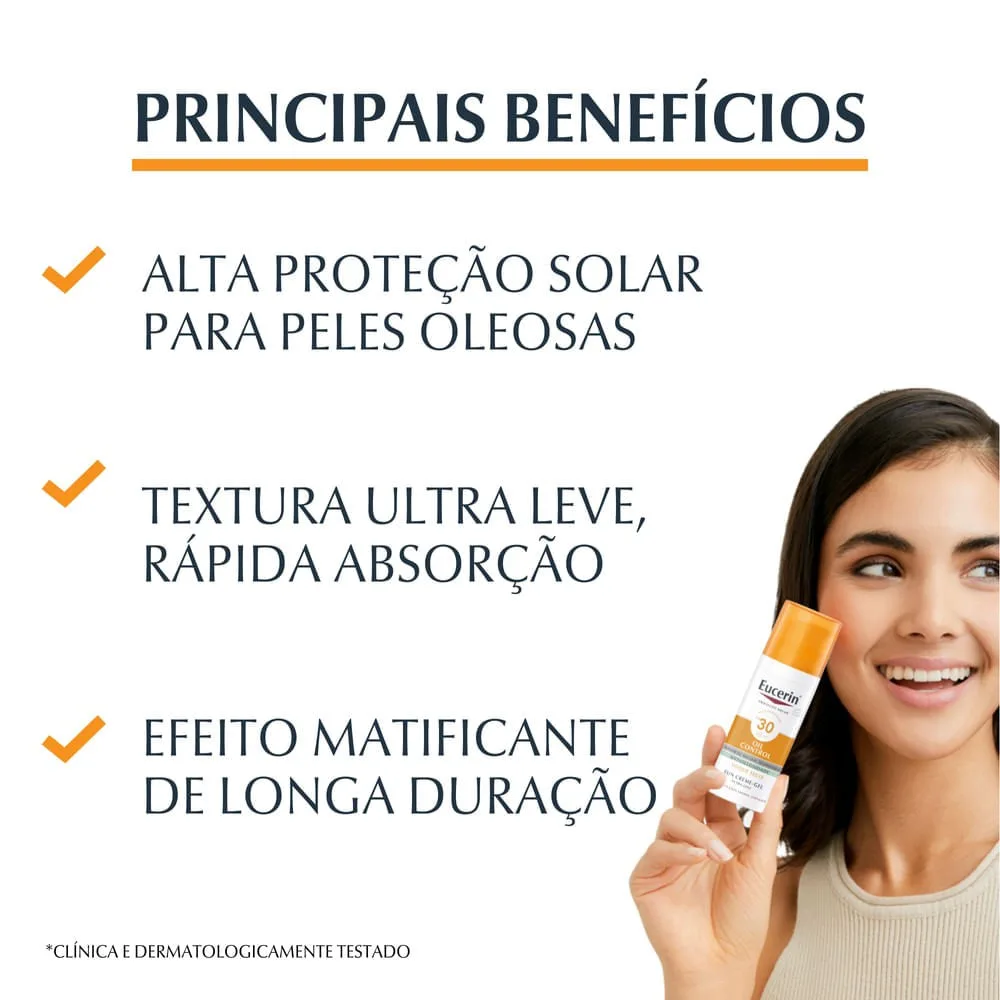 Protetor Solar Facial Eucerin Sun Oil Control FPS30 Toque Seco Gel Creme 50ml