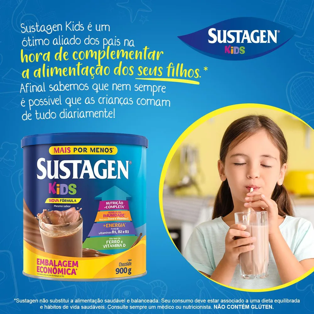 Complemento Alimentar Infantil Sustagen Kids Sabor Chocolate 900g