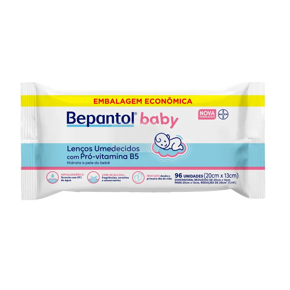 Lenços Umedecidos Bepantol Baby Sem Fragrância Hipoalergênico com Pró-Vitamina B5 Recém-Nascido 96 Unidades Leve Mais por Menos