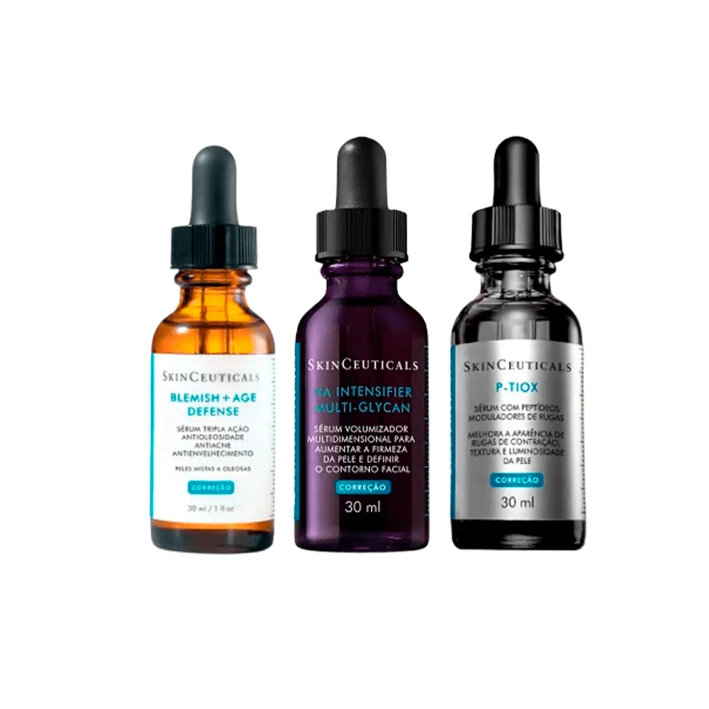 Kit Skinceuticals Sérum Facial Ha Intensifier Multi-Glycan 30ml + Sérum P-Tiox 30ml + Sérum Blemish + Age Defense 30ml