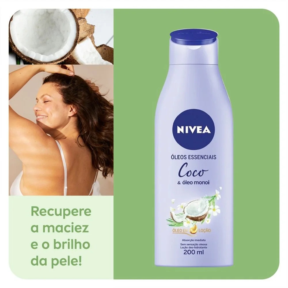 Loção Corporal Nivea Óleos Essenciais Coco e Óleo Monoi 200ml