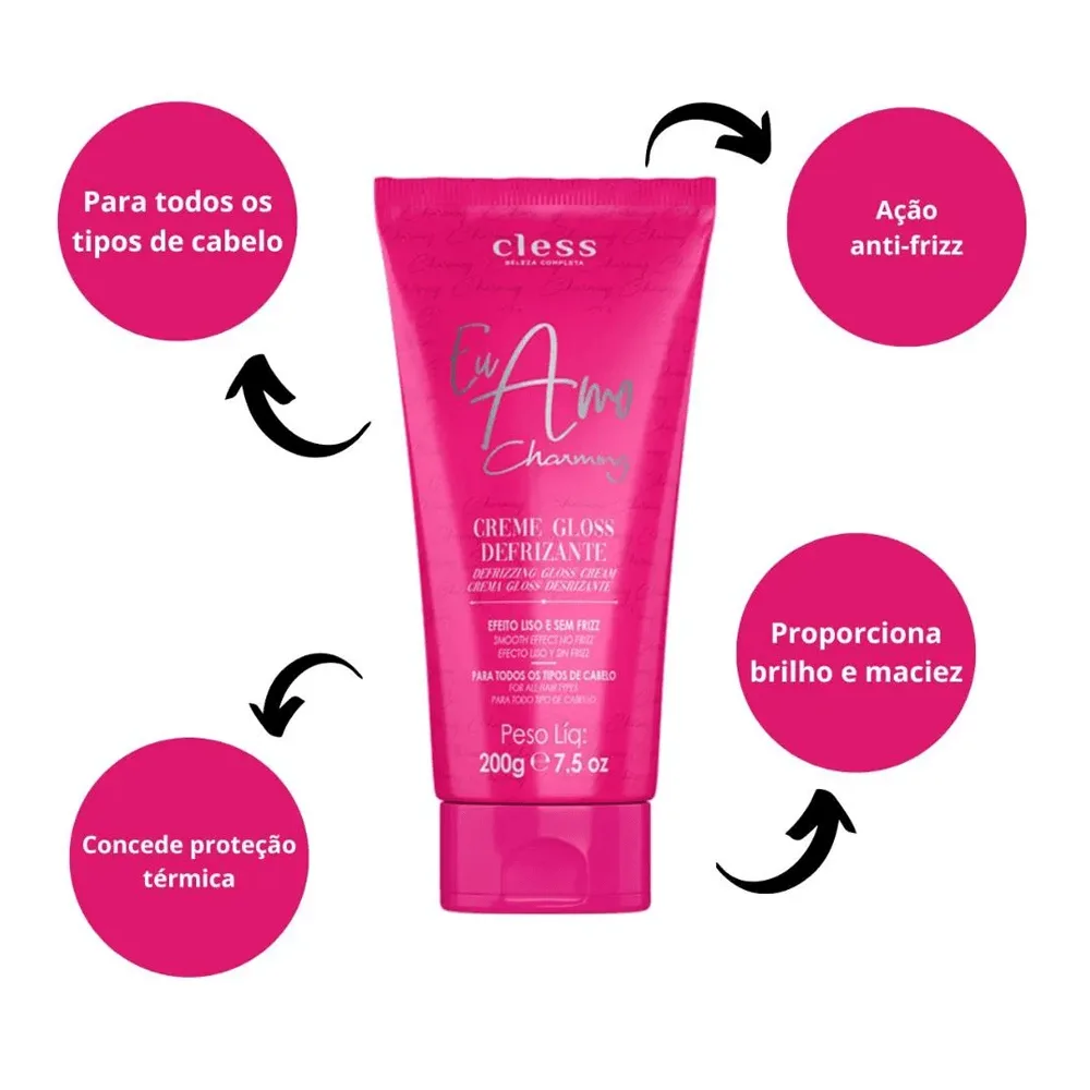 Creme Finalizador Charming Gross Eu Amo Defrizante e Proteção Térmica 200g