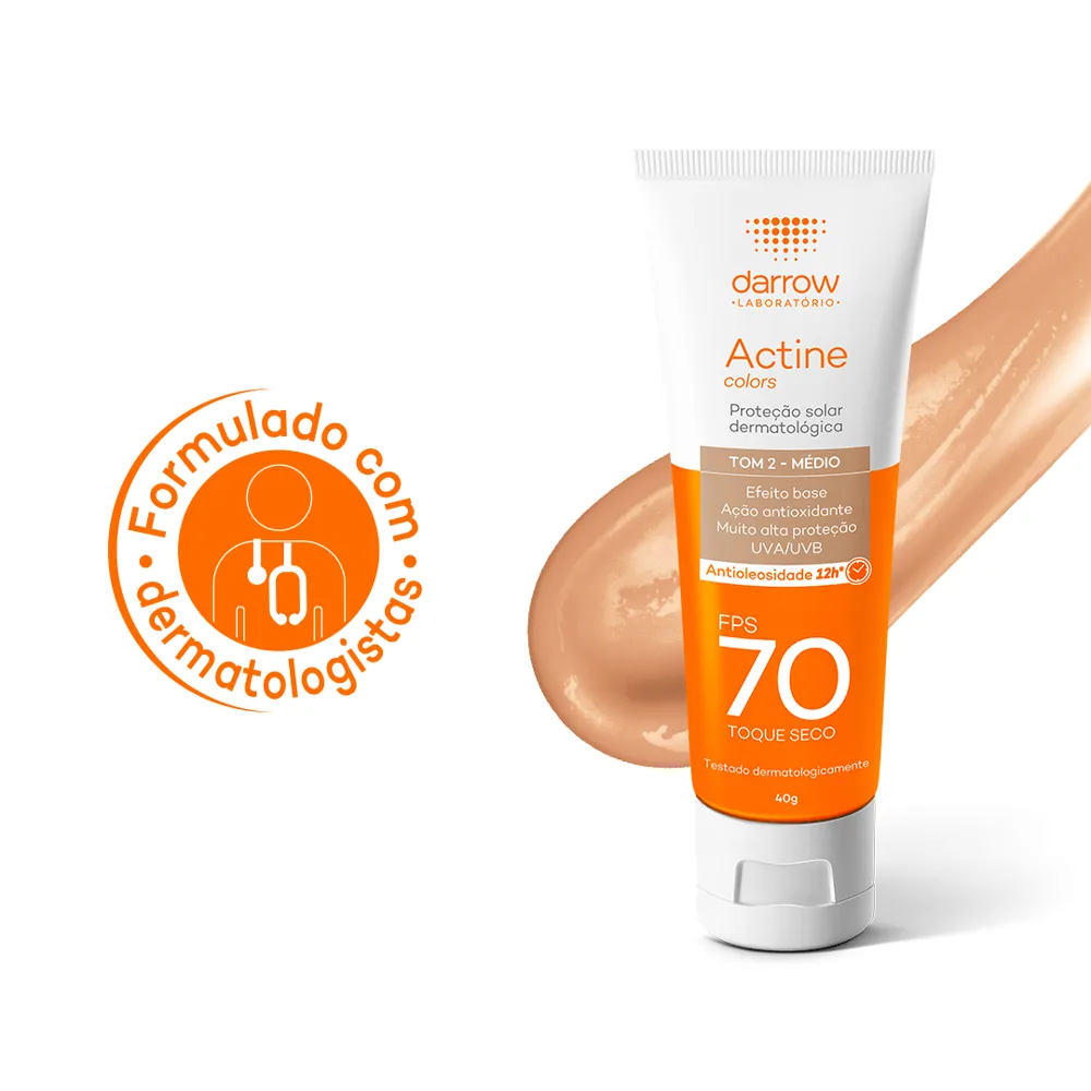 Protetor Solar Facial Darrow Actine Colors Toque Seco FPS70 Cor Pele Morena 40g
