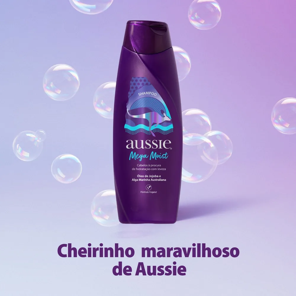 Kit Shampoo Aussie Mega Moist 180ml 1 Unidade + Creme de Tratamento Capilar Aussie 3 Minute Miracle Moist Hidratação 236ml 1 Unidade