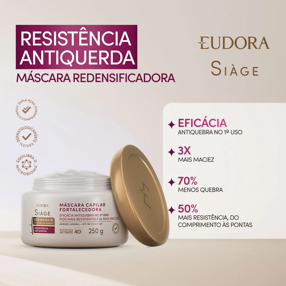 Máscara Capilar Eudora Siàge DermoHair Fortalecedora 250g