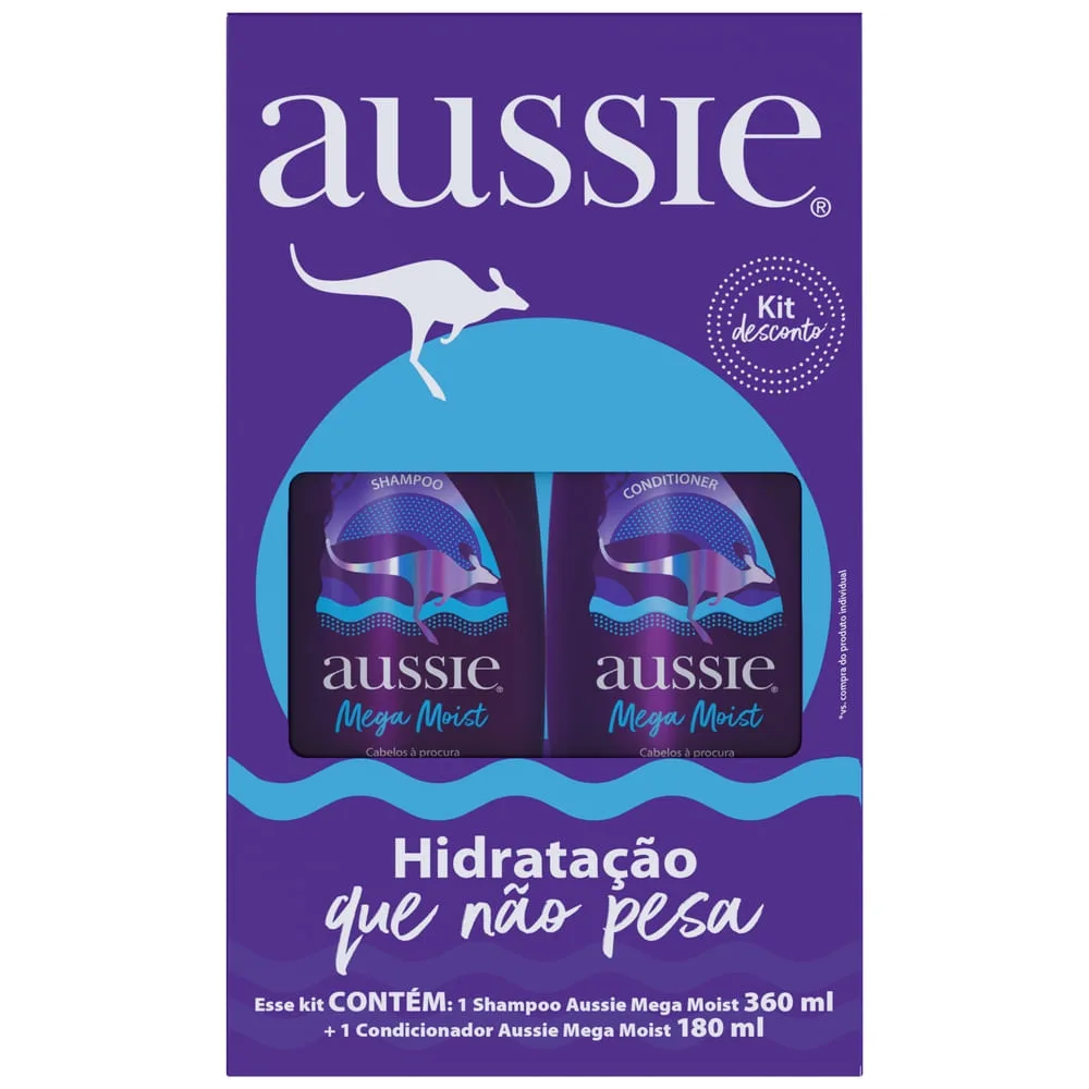 Kit Shampoo Aussie Mega Moist 360ml 1 Unidade + Condicionador Aussie Mega Moist 180ml 1 Unidade