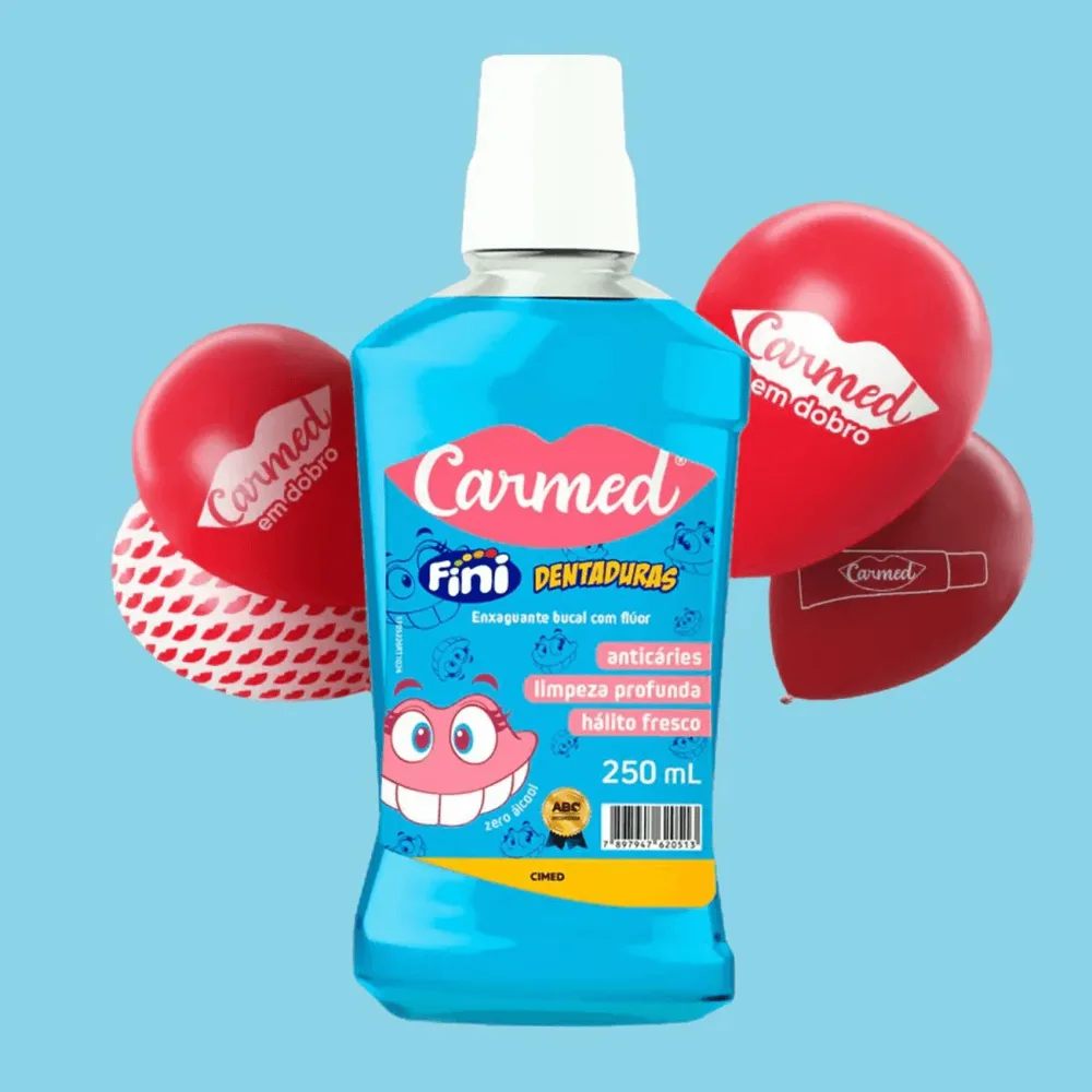 Enxaguante Bucal Carmed Fini Dentaduras com Flúor Zero Álcool 250ml
