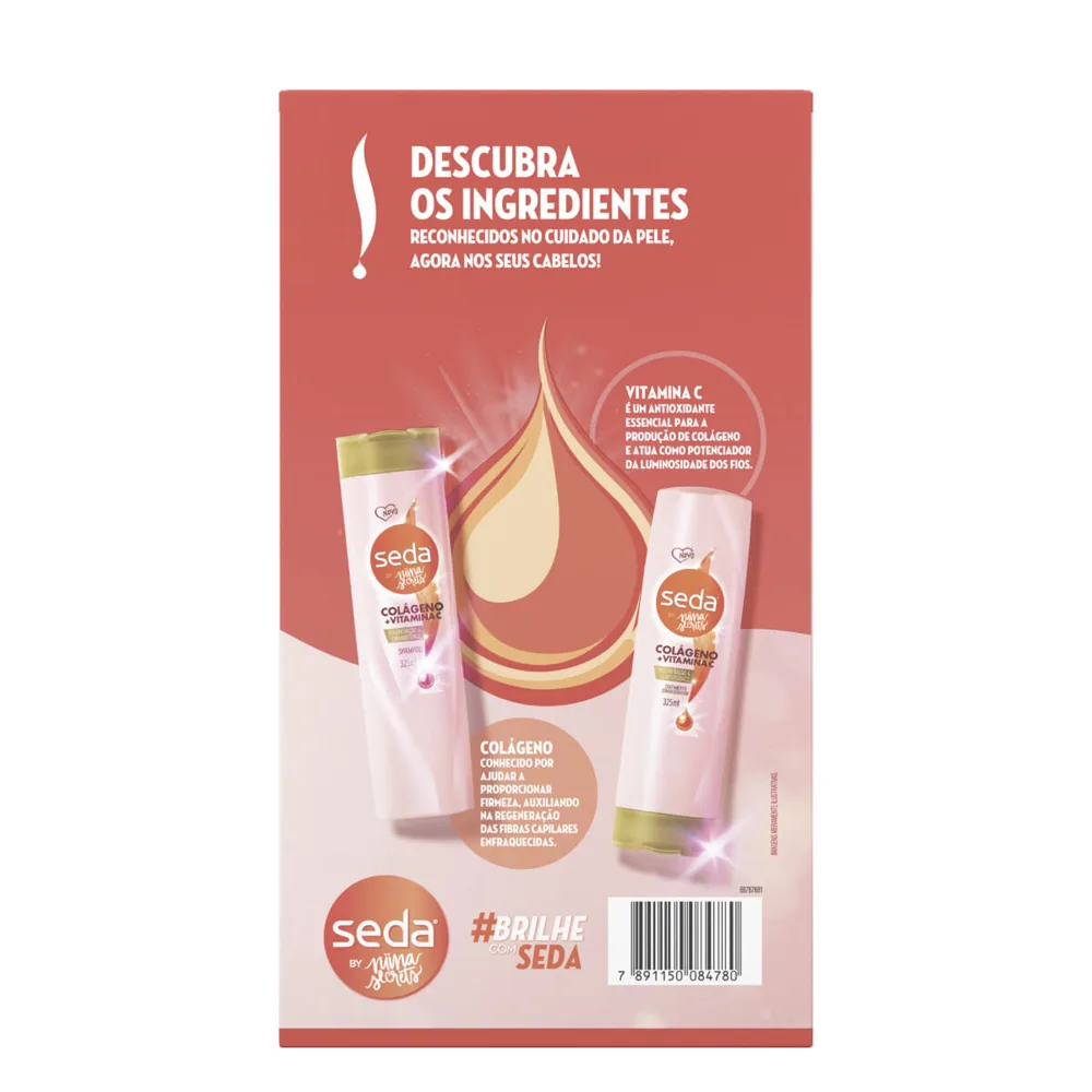 Kit Shampoo Seda by Niina Secrets Colágeno + Vitamina C 325ml 1 Uni + Condicionador Colágeno + Vitamina C 325ml 1 Uni