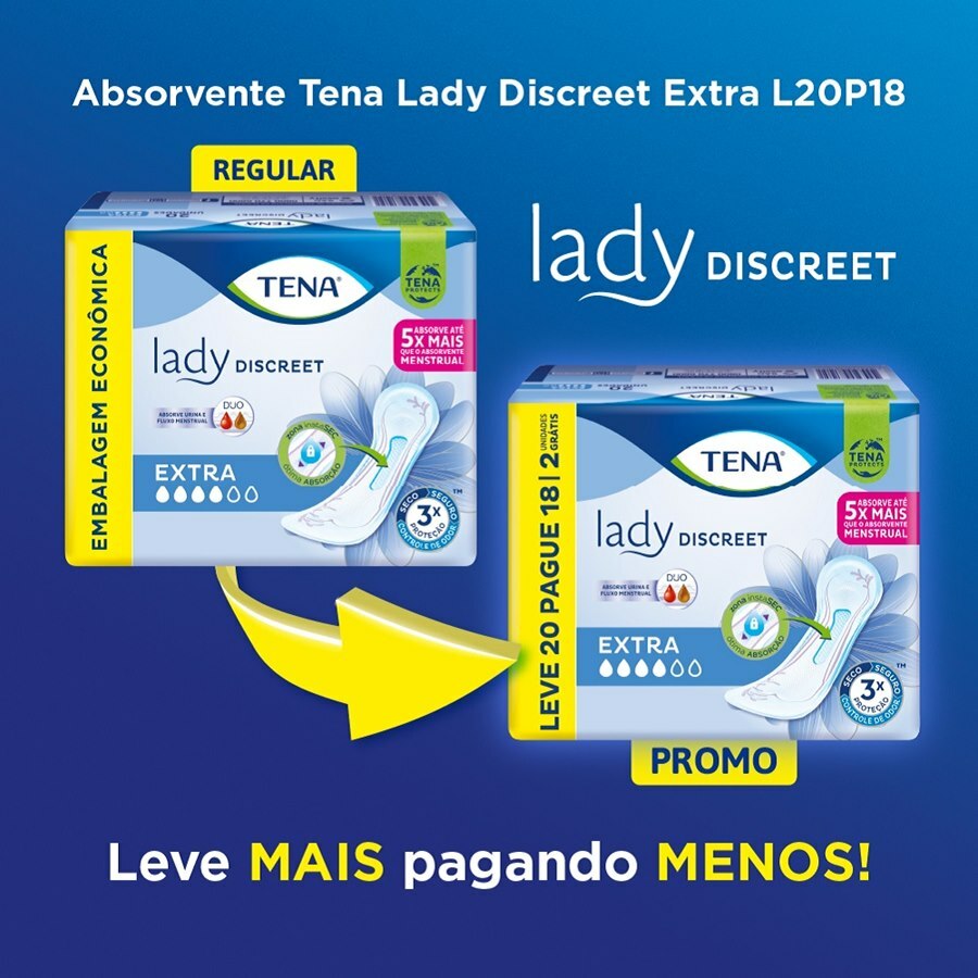 Absorvente Para Incontinência Urinária Tena Lady Discreet Extra - 20 Unidades