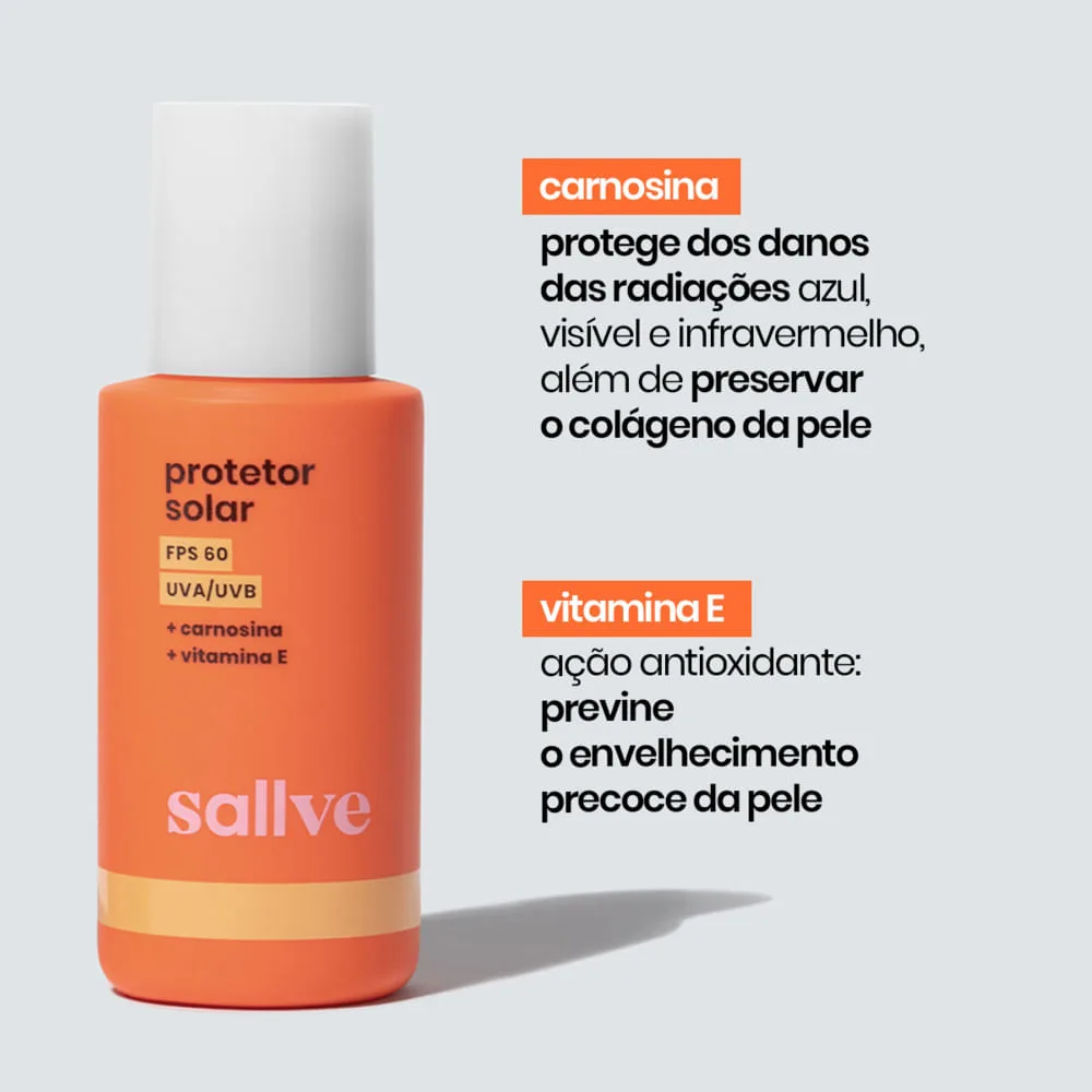 Protetor Solar Facial Sallve FPS60 Carnosina + Vitamina E 40g