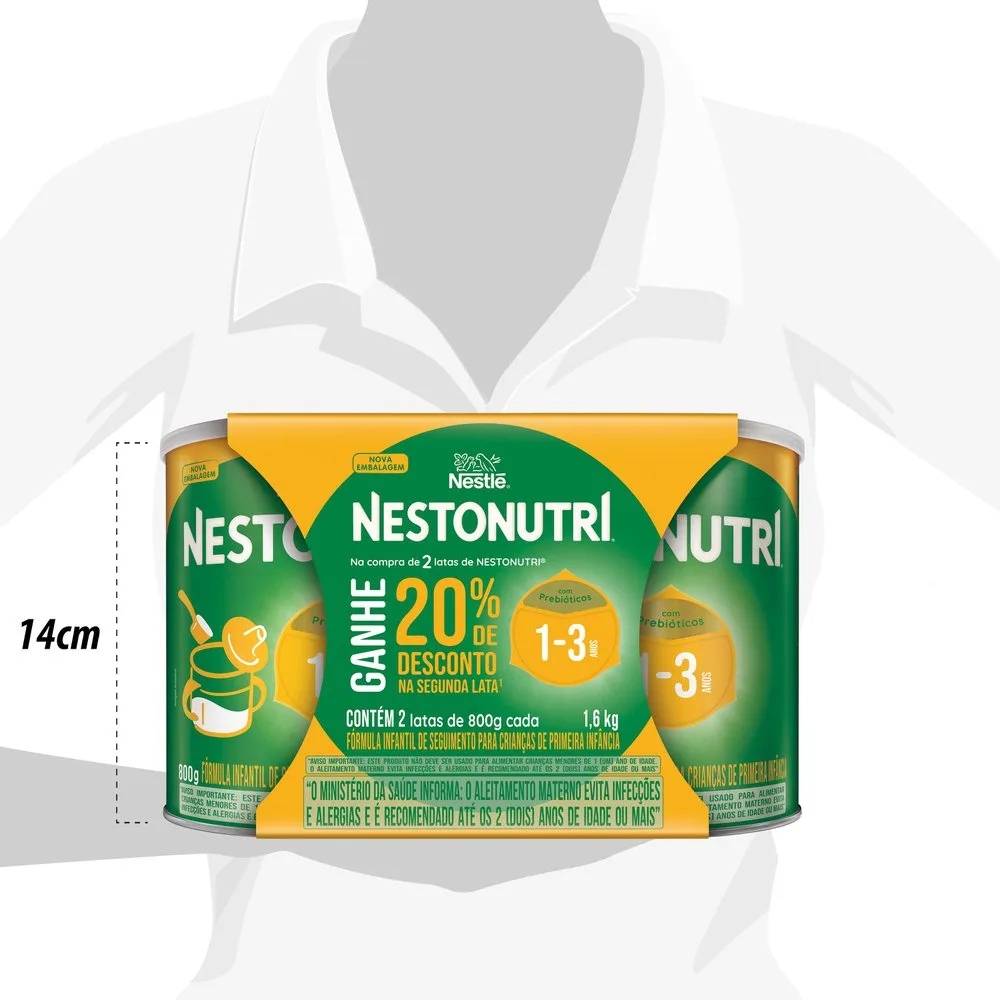 Kit Fórmula Infantil Nestonutri de 1 a 3 Anos 800g 2 Unidades Ganhe 20% de Desconto na Segunda Lata