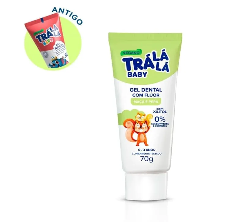 Gel Dental Infantil Trá Lá Lá Baby Com Flúor 0 a 3 anos Sabor Maçã 70g