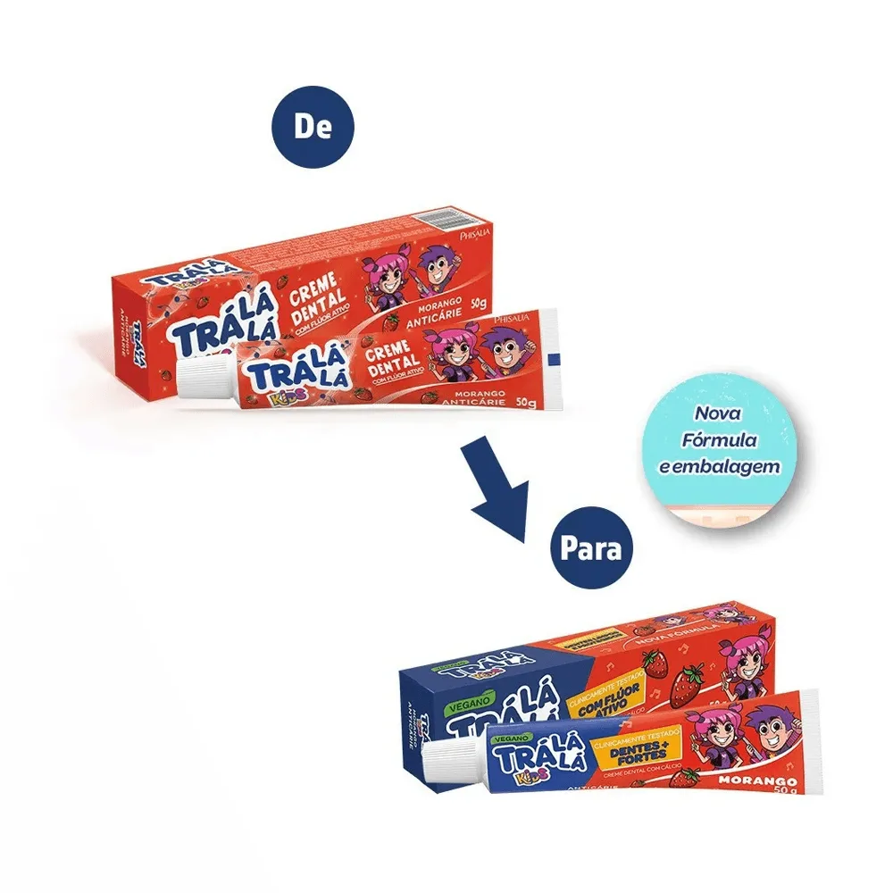 Creme Dental Infantil Tra La La Kids Com Flúor Sabor Morango 50g
