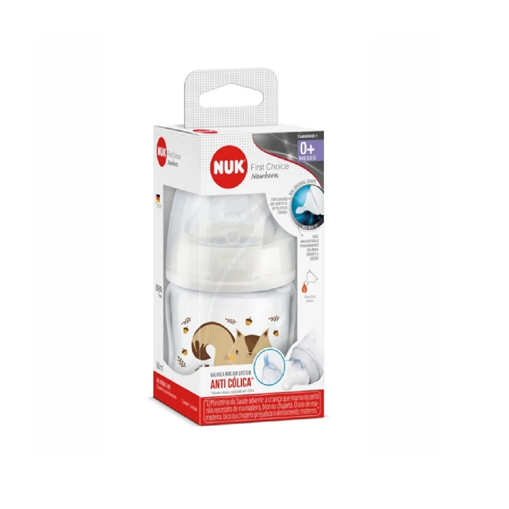 Mamadeira NUK First Choice Newborn +0 meses Anticólica Líquidos Ralos Esquilo Tamanho 1 90ml 1 Unidade