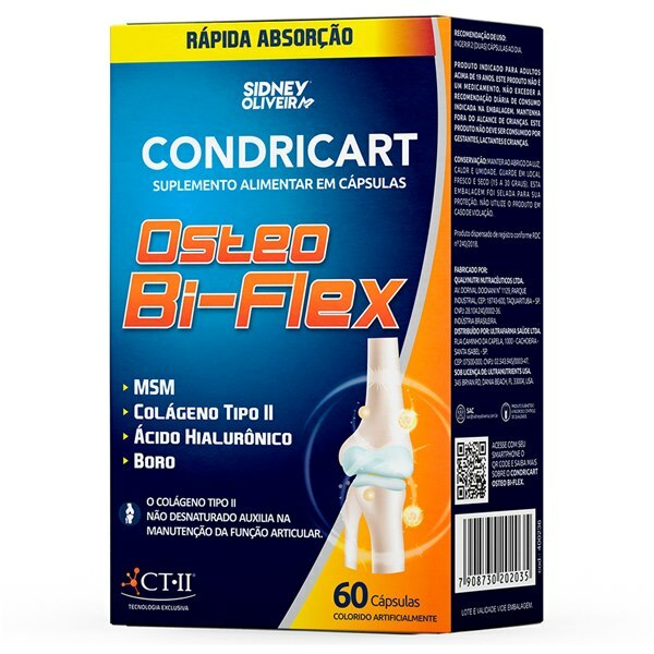 Condricart Osteo Bi-Flex — Colágeno Tipo II + MSM + Ácido Hialurônico + Boro — 60 Cápsulas