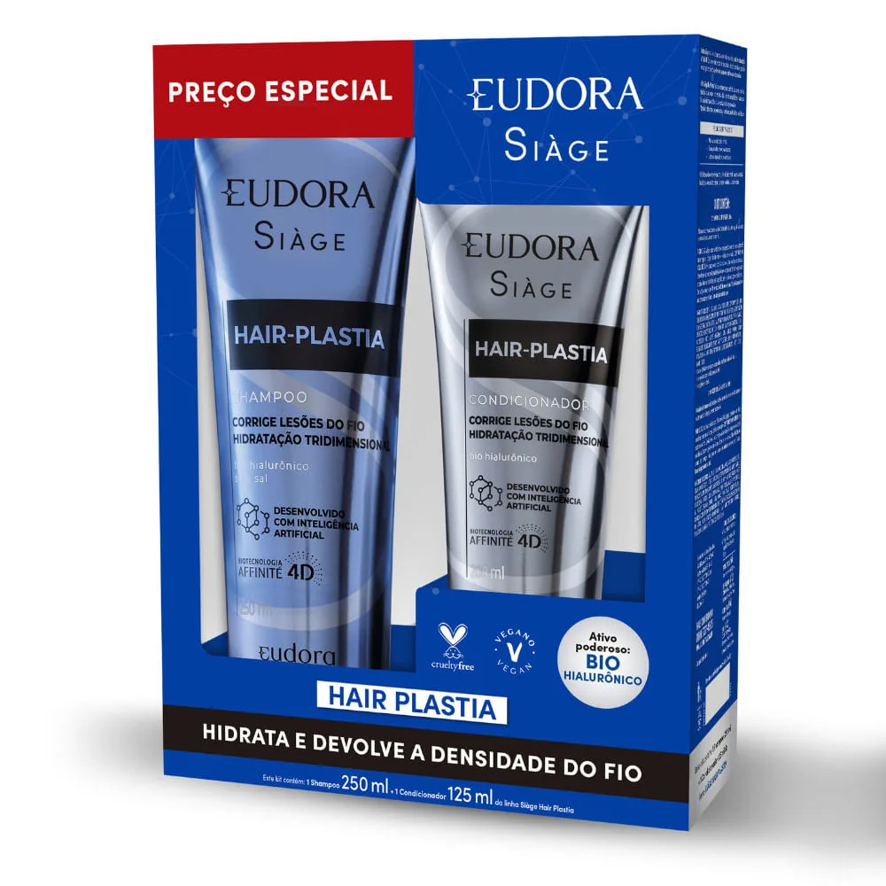Kit Shampoo Eudora Siàge Hair-Plastia 250ml 1 Unidade + Condicionador Eudora Siàge Hair-Plastia 125ml 1 Unidade