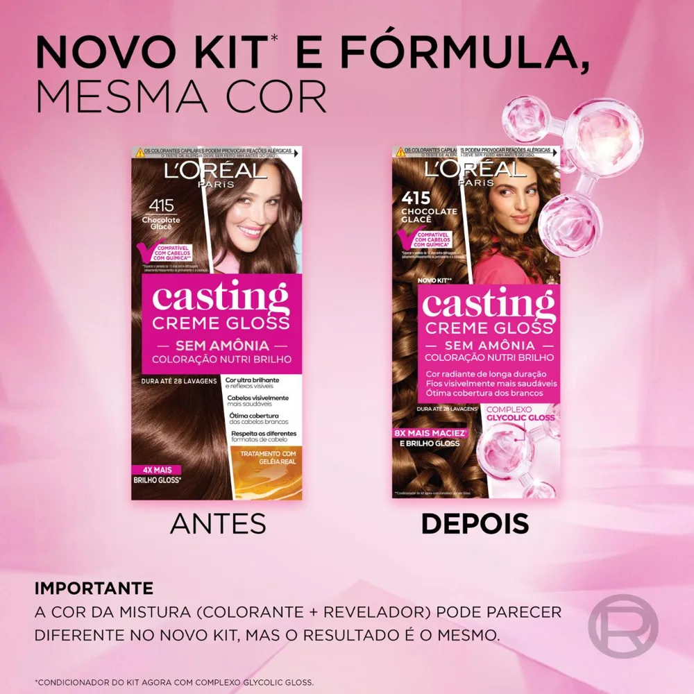 Tinta De Cabelo Casting Creme Gloss De L’oréal Paris 415 Chocolate Glacê 246g