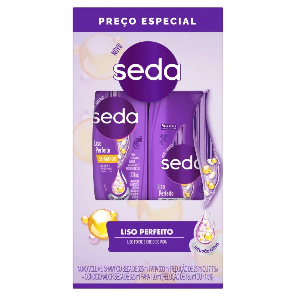 Kit Shampoo Seda Liso Perfeito 300ml 1 Unidade + Condicionador Seda Liso Perfeito 190ml 1 Unidade