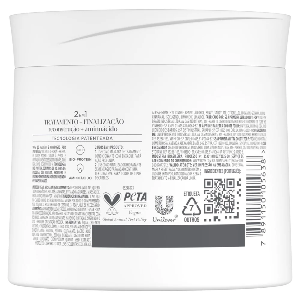 Máscara De Tratamento Dove Reconstrução + Aminoácido 320g