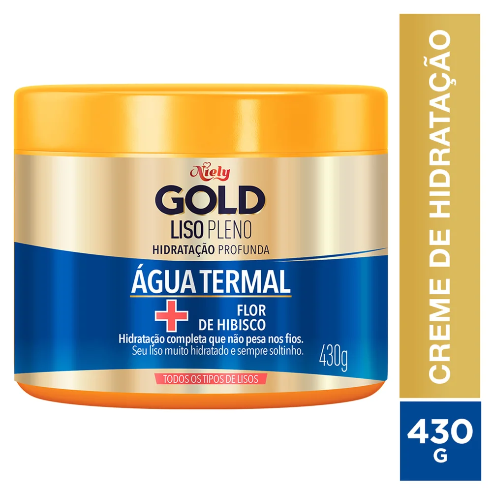 Creme de Tratamento Capilar Niely Gold Liso Pleno Agua Termal + Flor de Hibisco 430g