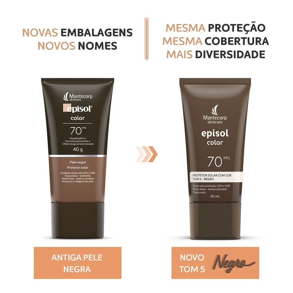 Protetor Solar Facial Episol Color Toque Seco FPS70 Tom 5 Negro 40ml