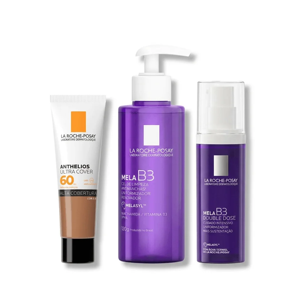 Kit La Roche-Posay Mela B3 Tratamento Antimanchas Gel de Limpeza 120g + Hidratante Double Dose 40ml + Anthelios Ultra Cover Cor 5.0 30g