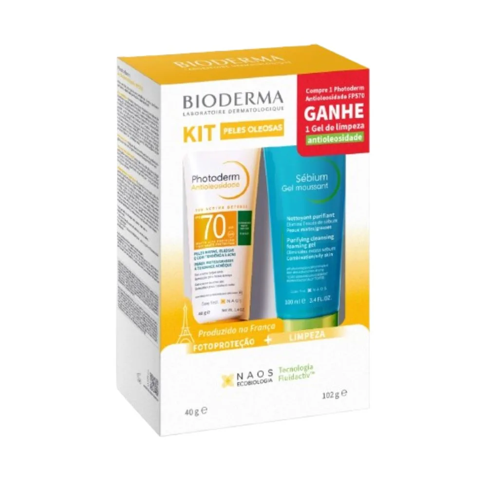Kit Protetor Solar Bioderma Photoderm Antioleosidade FPS70 Neutro 40ml 1 Unidade + Gel de Limpeza Bioderma Sebium 100ml 1 Unidade