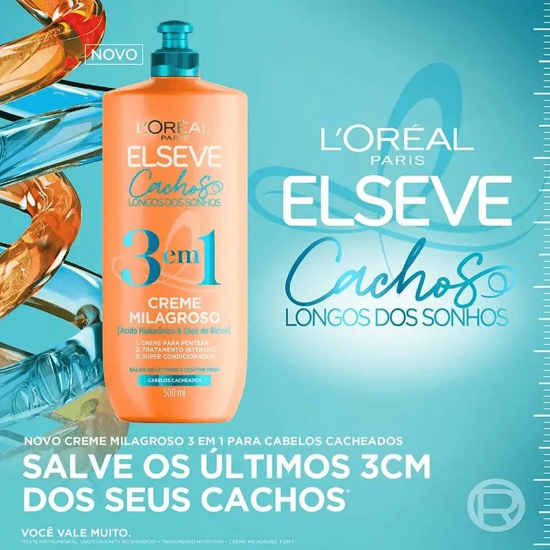 Creme de Pentear Elseve Cachos Longos dos Sonhos 3 em 1 Creme Milagroso 500ml