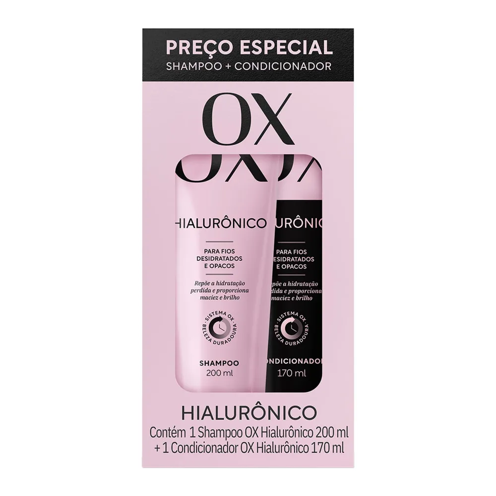 Kit Shampoo OX Hialurônico 200ml 1 Unidade + Condicionador OX Hialurônico 170ml 1 Unidade