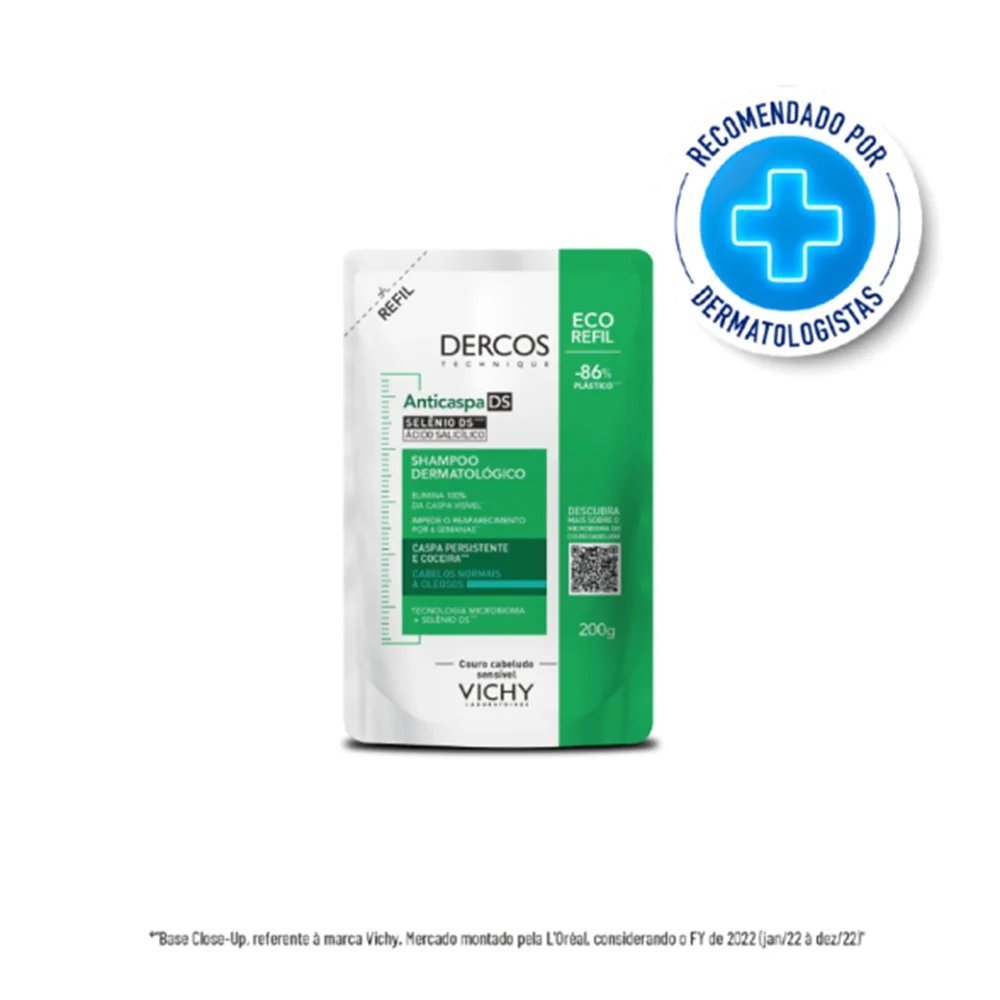 Shampoo Anticaspa Vichy Dercos Dermatológico Couro Cabeludo Sensível Refil 200g