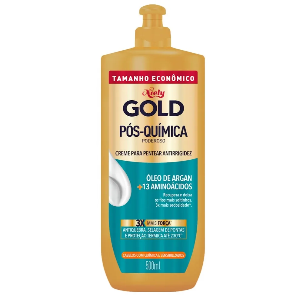 Creme de Pentear Niely Gold Pós-Química Poderoso Óleo de Argan + 13 Aminoácidos 500ml