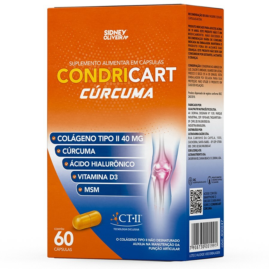 Colágeno Tipo II + Cúrcuma + Ácido Hialurônico + Vitamina D3 + MSM Condricart Cúrcuma 60 Cápsulas