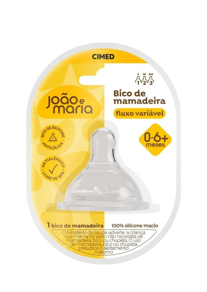 Bico para Mamadeira João e Maria Fluxo Variável de 0 a 6 meses Silicone 1 Unidade