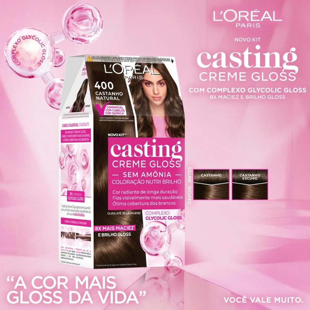 Tinta De Cabelo Casting Creme Gloss De L’oréal Paris 400 Castanho Natural 246g