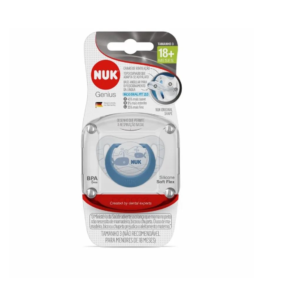 Chupeta NUK Genius Oral Fit +18 meses Soft Flex Silicone Azul Tamanho 3 1 Unidade