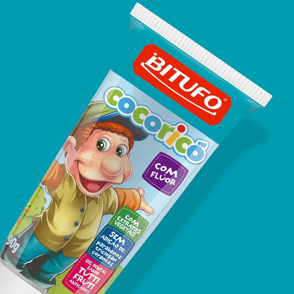 Gel Dental Bitufo Cocoricó Com Flúor Sabor Tutti-Frutti 90G