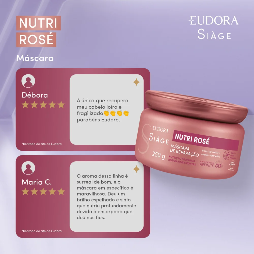 Máscara Capilar Eudora Siàge Nutri Rosé 250g