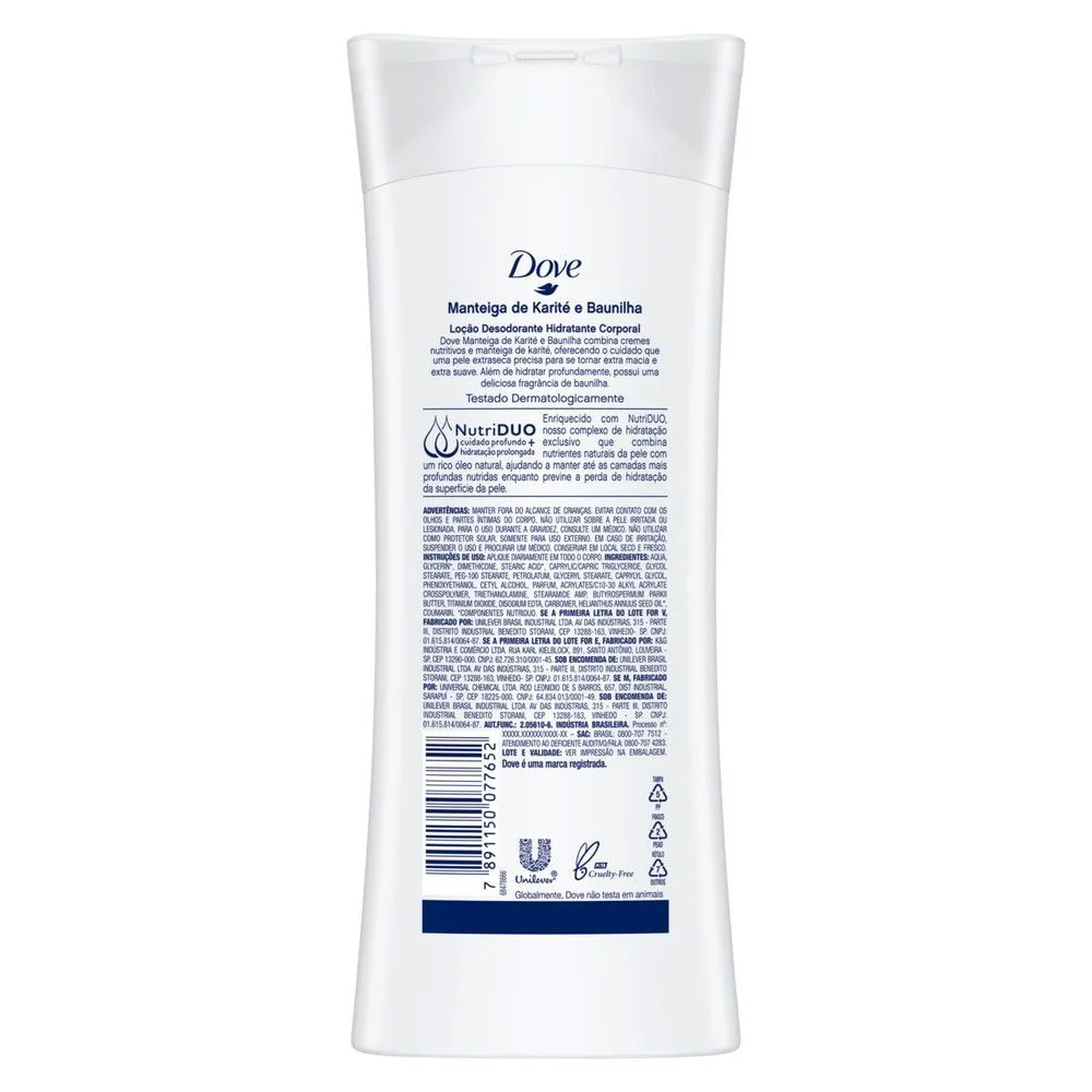 Loção Corporal Dove Nutrição Intensiva com Manteiga de Karité e Baunilha 400ml