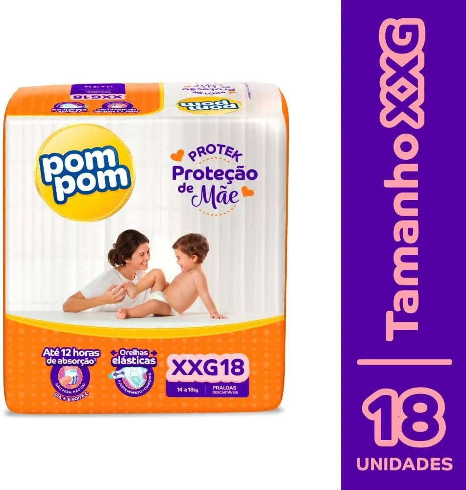 Fralda Pom Pom Protek Proteção de Mãe XXG 18 Unidades