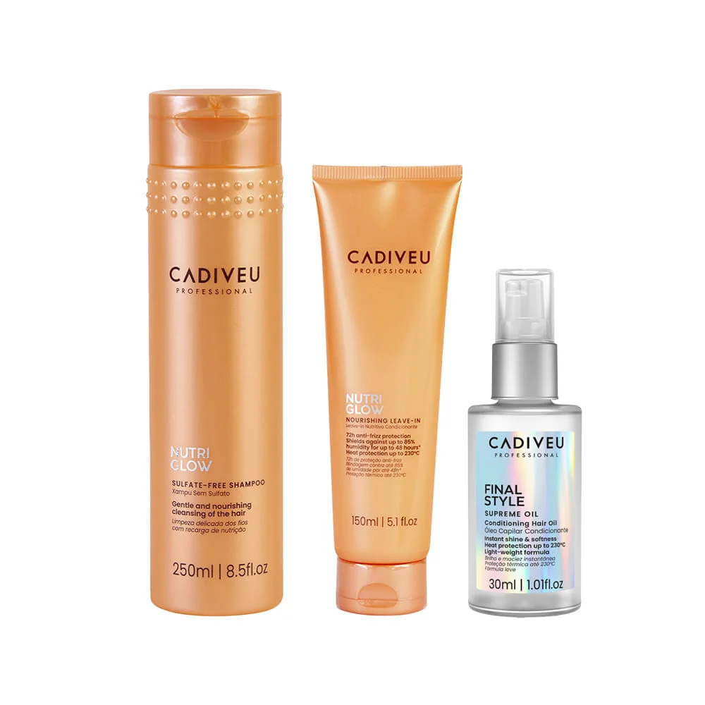 Kit Shampoo 250ml + Óleo 30ml + Leave-in 150ml - Cadiveu - Nutri Glow