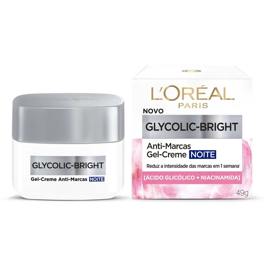 Gel Creme Facial L'Oréal Paris Glycolic Bright Antimarcas Noturno 49g