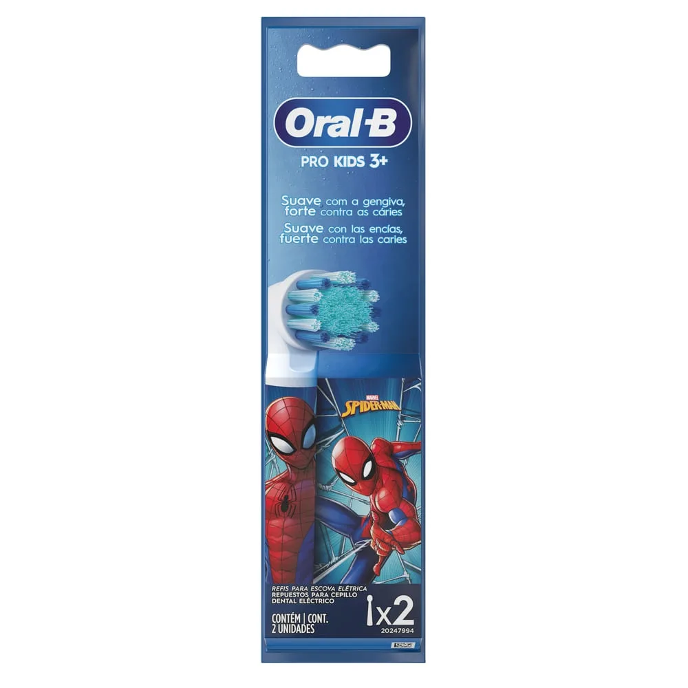 Refil Escova Dental Elétrica Infantil Oral-B Kids Marvel Homem-Aranha Cerdas Macias 2 Unidades